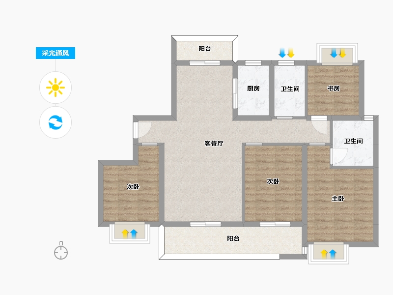 湖南省-长沙市-大汉汉府9,10栋130m²-97.42-户型库-采光通风