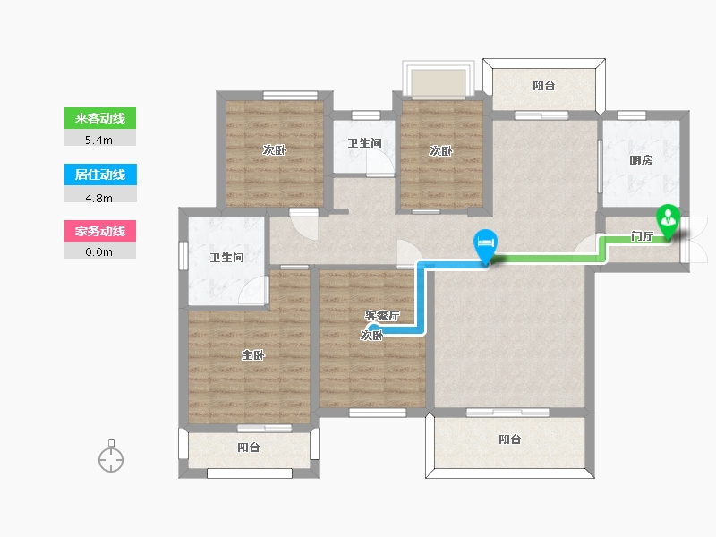 湖南省-长沙市-富兴悦府8栋E户型135m²-108.64-户型库-动静线