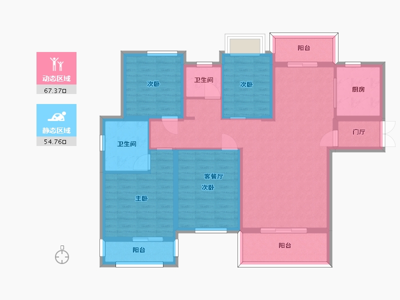 湖南省-长沙市-富兴悦府8栋E户型135m²-108.64-户型库-动静分区