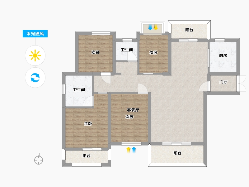 湖南省-长沙市-富兴悦府8栋E户型135m²-108.64-户型库-采光通风