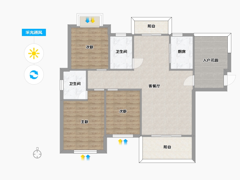 湖南省-长沙市-富兴悦府2,6栋113.91㎡户型-93.30-户型库-采光通风