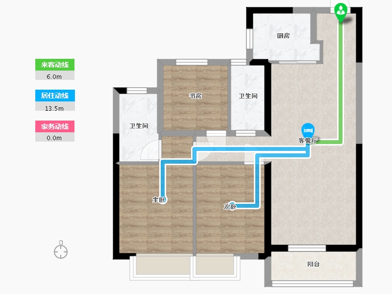 湖南省-长沙市-合能湘江公馆12栋A3户型94m²-75.40-户型库-动静线