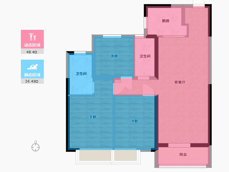 湖南省-长沙市-合能湘江公馆12栋A3户型94m²-75.40-户型库-动静分区