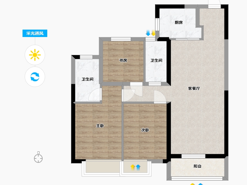 湖南省-长沙市-合能湘江公馆12栋A3户型94m²-75.40-户型库-采光通风