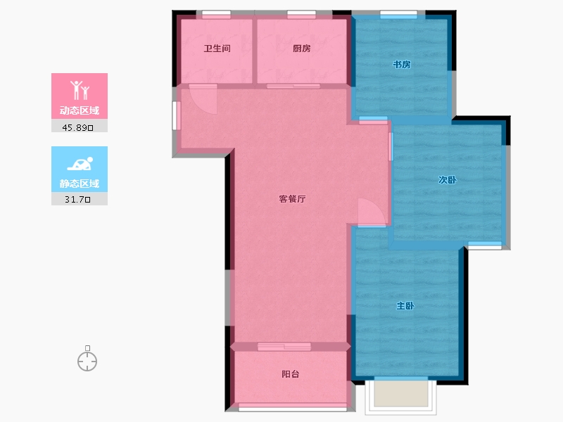 湖南省-长沙市-合能湘江公馆12号楼A2户型86m²-69.21-户型库-动静分区