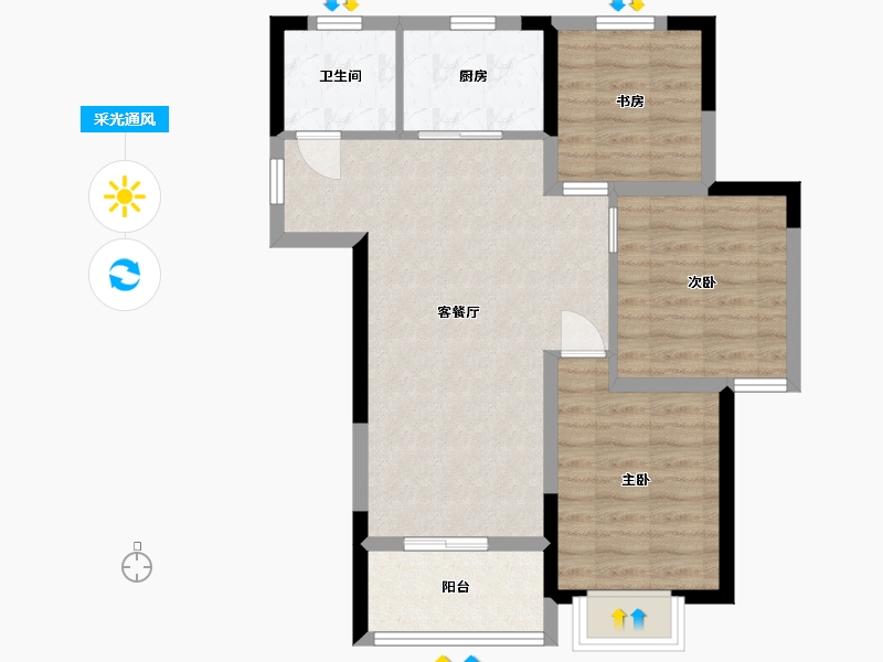 湖南省-长沙市-合能湘江公馆12号楼A2户型86m²-69.21-户型库-采光通风