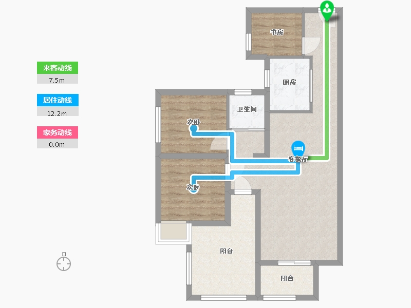 湖南省-长沙市-南璟滨江书苑6栋94.82㎡户型-75.49-户型库-动静线