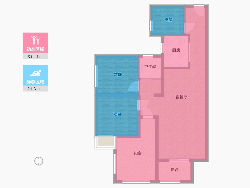 湖南省-长沙市-南璟滨江书苑6栋94.82㎡户型-75.49-户型库-动静分区