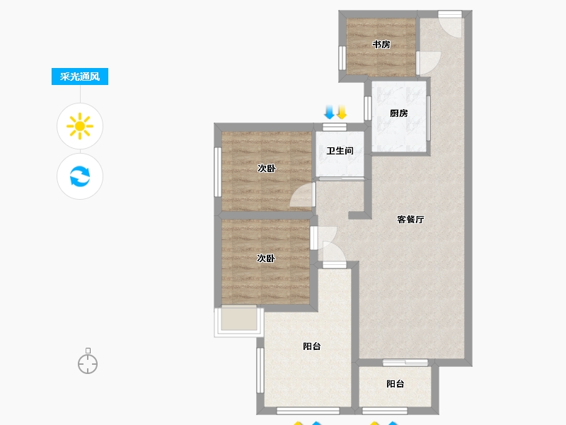 湖南省-长沙市-南璟滨江书苑6栋94.82㎡户型-75.49-户型库-采光通风