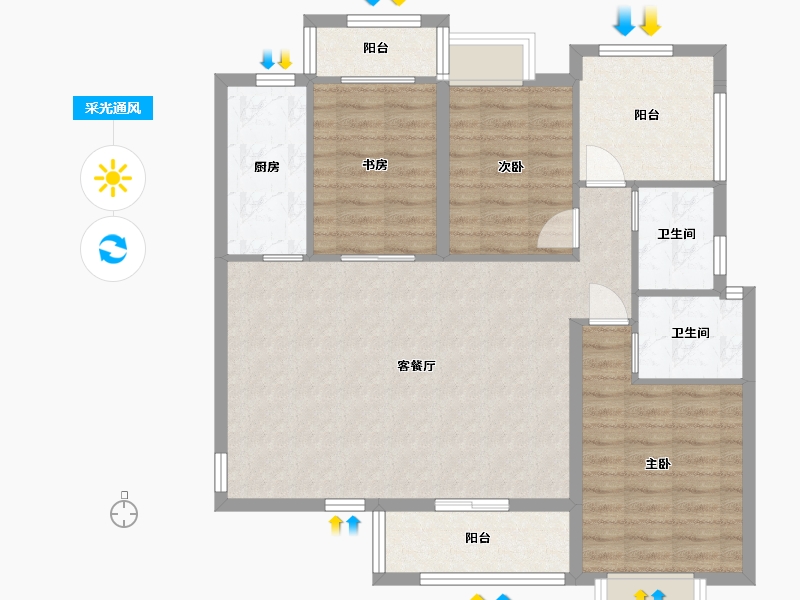 湖南省-长沙市-南璟滨江书苑6栋119㎡户型-95.51-户型库-采光通风