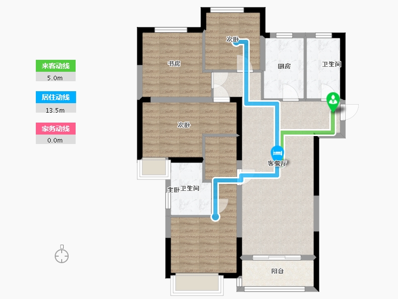 湖南省-长沙市-合能湘江公馆12栋A1户型118m²-94.61-户型库-动静线