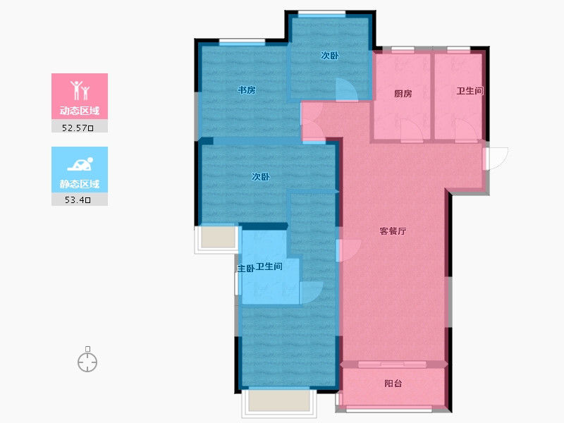 湖南省-长沙市-合能湘江公馆12栋A1户型118m²-94.61-户型库-动静分区