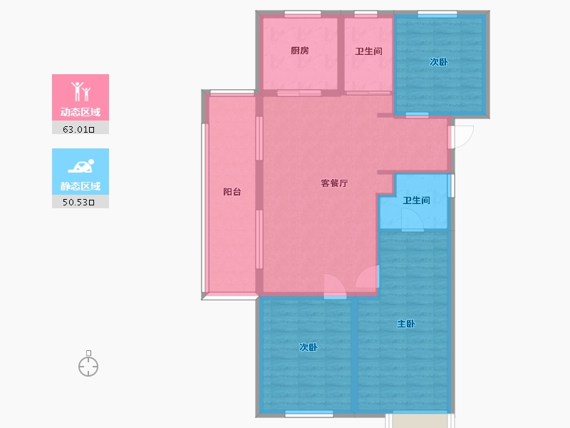 湖南省-长沙市-澳海望洲府G5号楼C户型128m²-102.40-户型库-动静分区