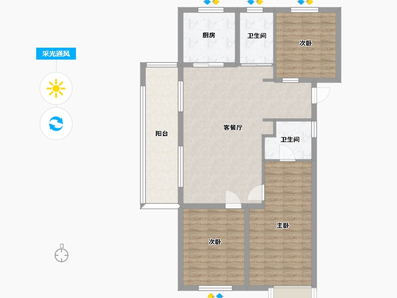 湖南省-长沙市-澳海望洲府G5号楼C户型128m²-102.40-户型库-采光通风