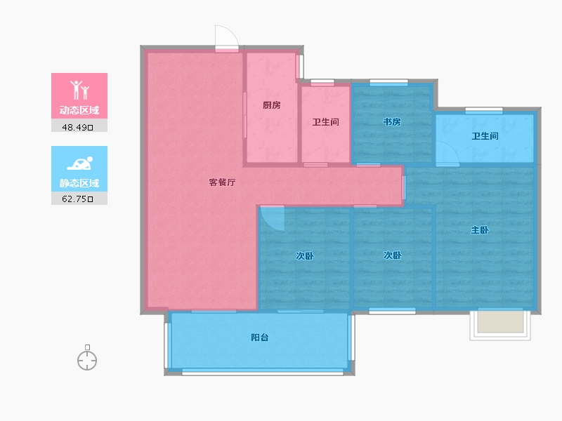 湖南省-长沙市-嘉宇北部湾B区6栋,B区2栋B户型131m²-101.90-户型库-动静分区