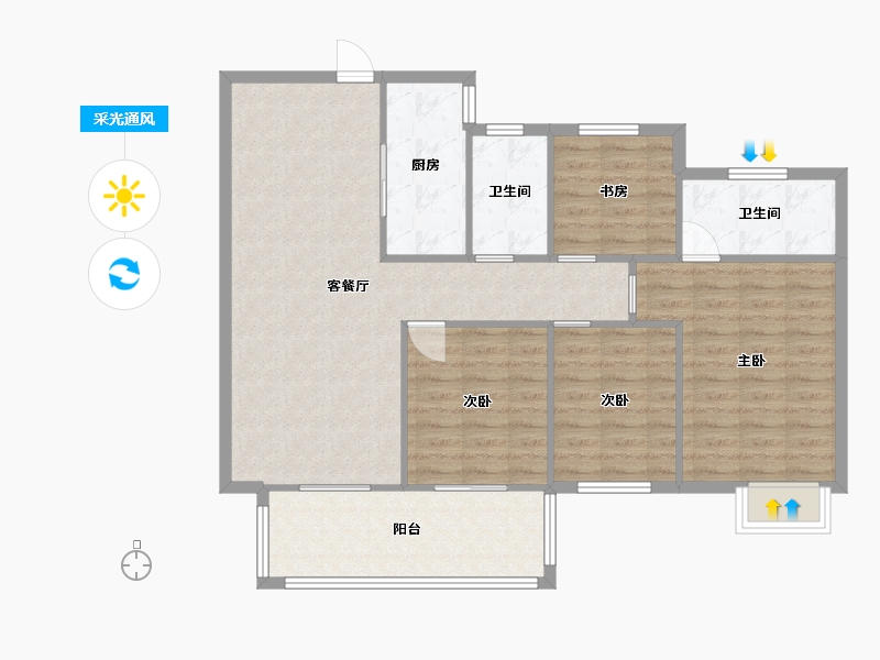 湖南省-长沙市-嘉宇北部湾B区6栋,B区2栋B户型131m²-101.90-户型库-采光通风