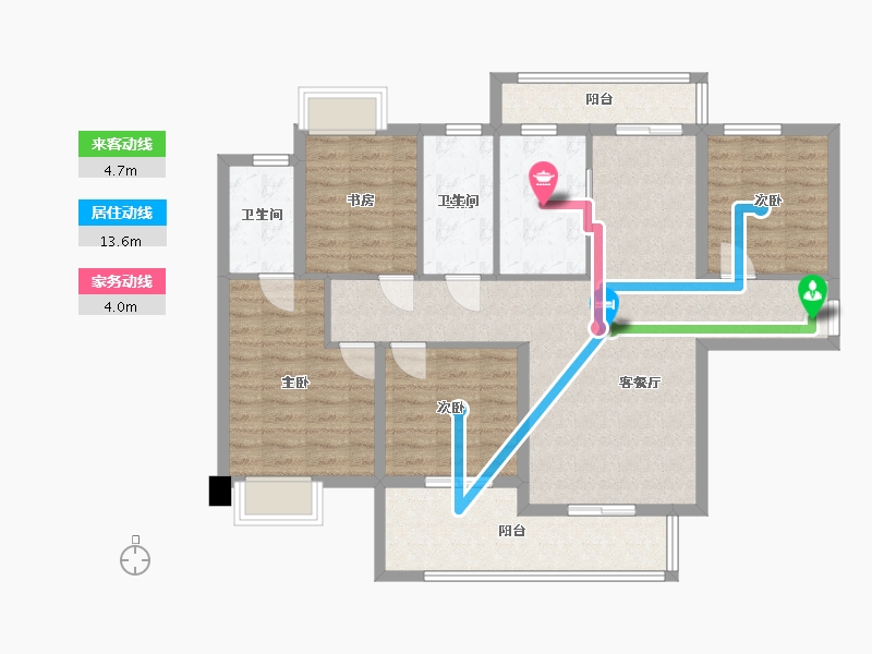 湖南省-长沙市-嘉宇北部湾B区7栋C户型139m²-104.31-户型库-动静线