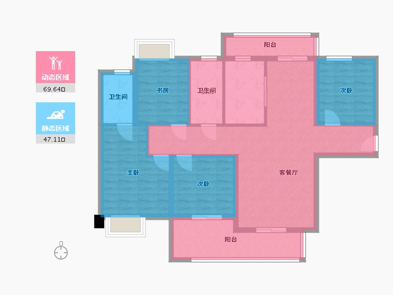 湖南省-长沙市-嘉宇北部湾B区7栋C户型139m²-104.31-户型库-动静分区