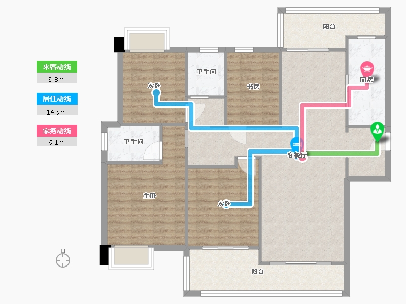 湖南省-长沙市-嘉宇北部湾B区6栋,B区2栋A户型141m²-111.49-户型库-动静线