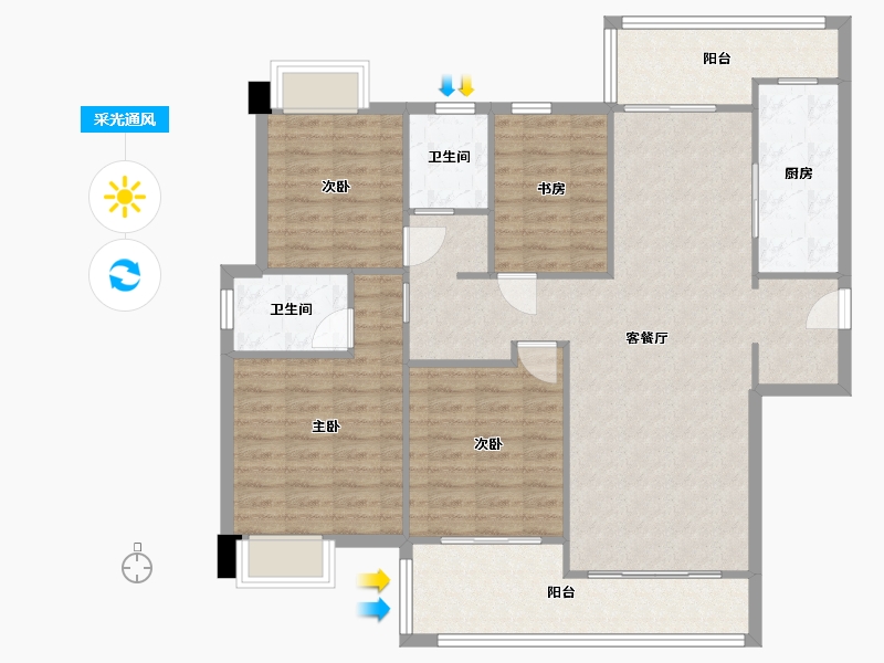 湖南省-长沙市-嘉宇北部湾B区6栋,B区2栋A户型141m²-111.49-户型库-采光通风