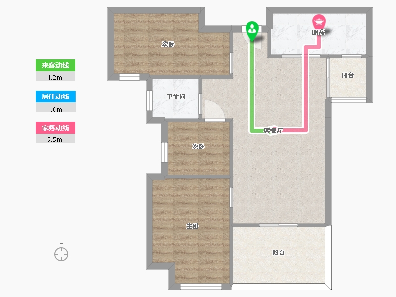 湖南省-长沙市-嘉宇北部湾6栋,7栋,8栋A户型95m²-73.75-户型库-动静线