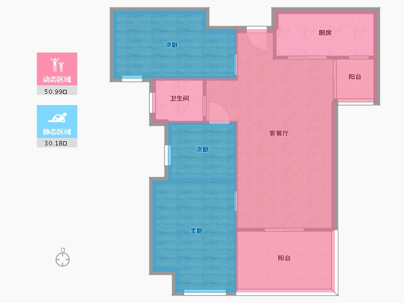 湖南省-长沙市-嘉宇北部湾6栋,7栋,8栋A户型95m²-73.75-户型库-动静分区