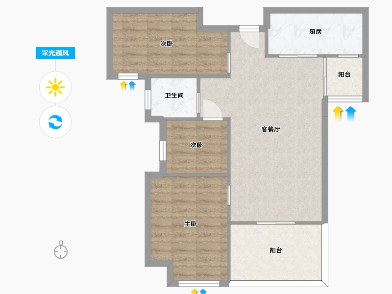 湖南省-长沙市-嘉宇北部湾6栋,7栋,8栋A户型95m²-73.75-户型库-采光通风