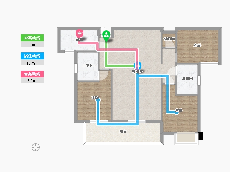 湖南省-长沙市-嘉宇北部湾B区7栋D户型120m²-90.20-户型库-动静线