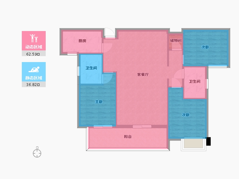 湖南省-长沙市-嘉宇北部湾B区7栋D户型120m²-90.20-户型库-动静分区