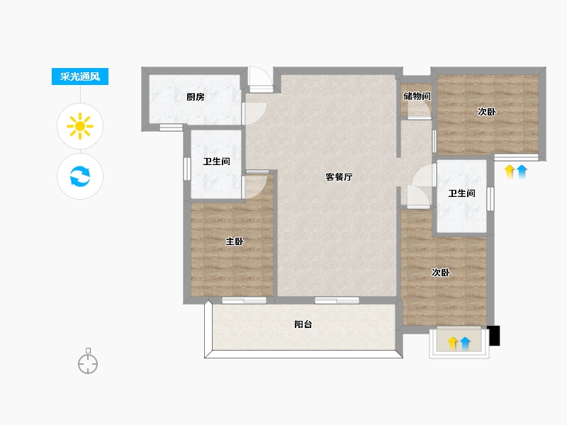 湖南省-长沙市-嘉宇北部湾B区7栋D户型120m²-90.20-户型库-采光通风