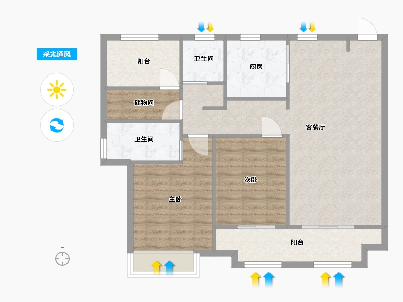 江苏省-苏州市-新城悦隽华庭108㎡-86.30-户型库-采光通风