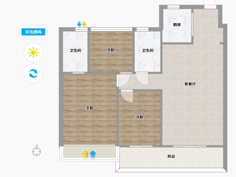 江苏省-苏州市-仁恒河滨花园8栋A户型105m²-84.01-户型库-采光通风