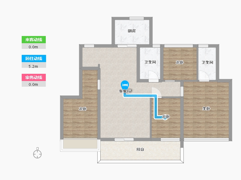 江苏省-苏州市-仁恒河滨花园1,2,8栋B户型125m²-100.00-户型库-动静线