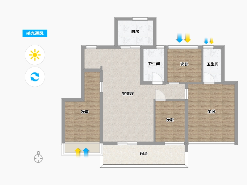 江苏省-苏州市-仁恒河滨花园1,2,8栋B户型125m²-100.00-户型库-采光通风