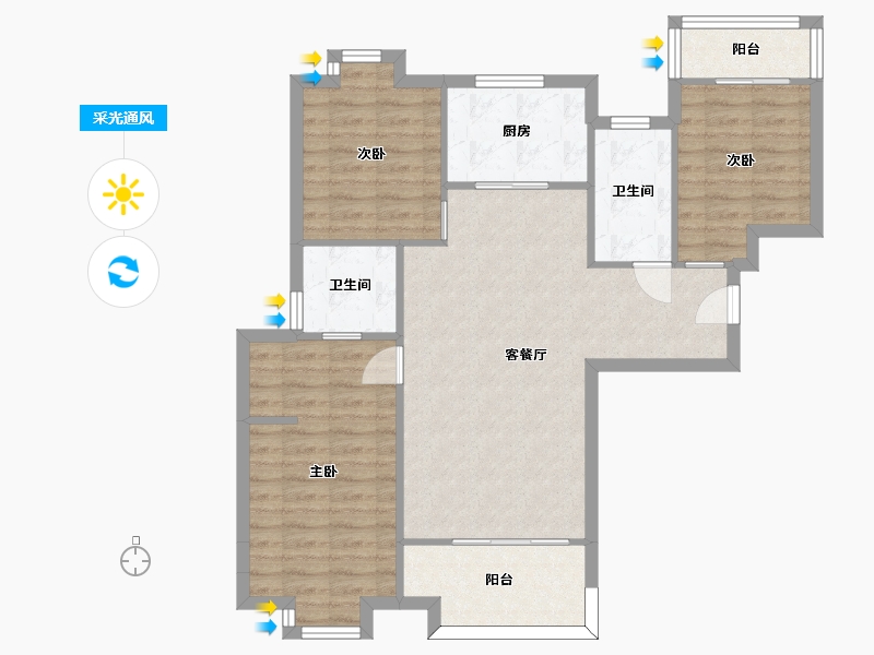 湖南省-长沙市-美的翰城B31栋,2栋,3栋,5栋建面112m²-88.86-户型库-采光通风