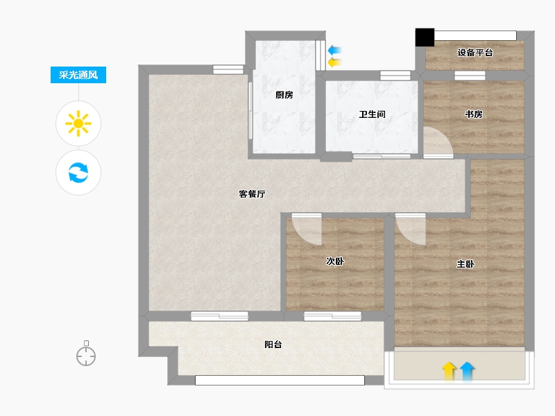 江苏省-苏州市-铂珺花园6,8,9栋88㎡-70.01-户型库-采光通风