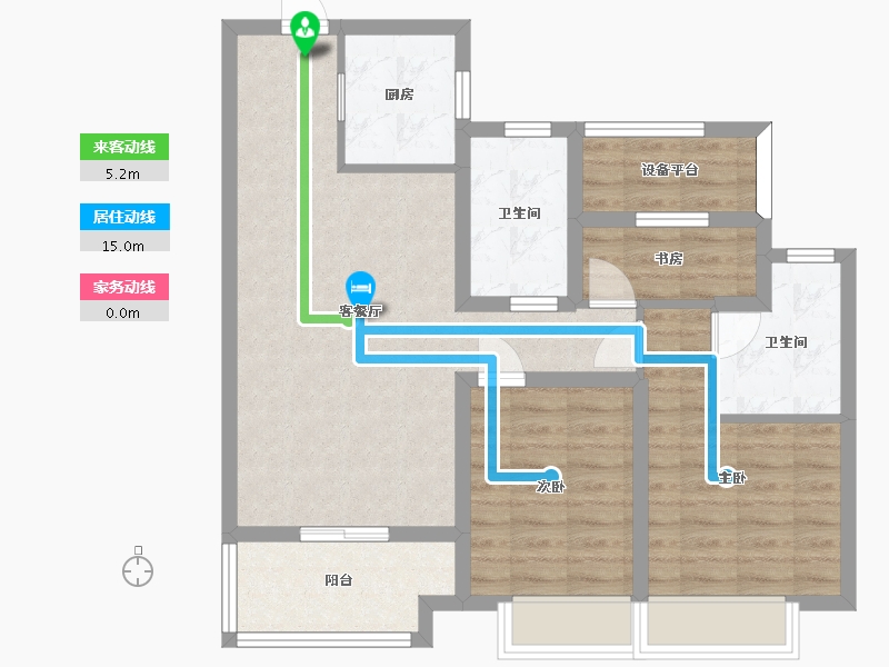 江苏省-苏州市-观溪和园1,2,3栋,I户型95m²-79.86-户型库-动静线