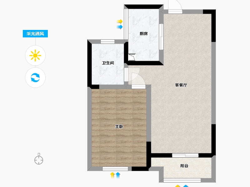 江苏省-苏州市-廊桥嘉苑A户型72m²-57.41-户型库-采光通风