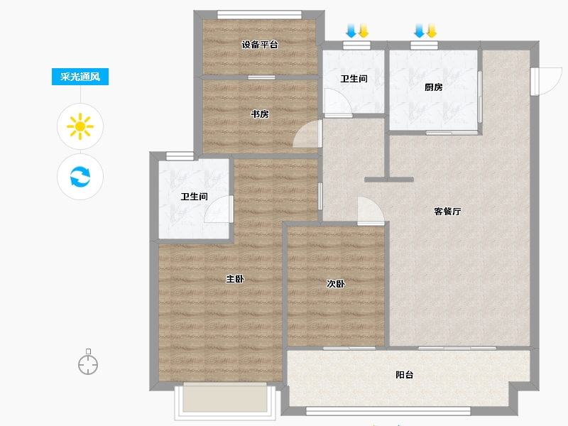 江苏省-苏州市-铂珺花园1,3栋116㎡-98.12-户型库-采光通风