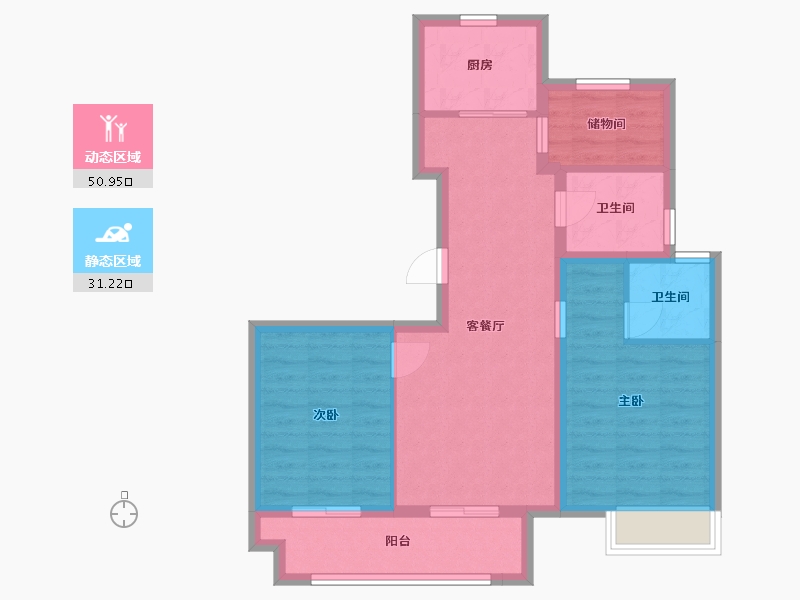 江苏省-苏州市-华侨城水畔华庭4,5,7,9栋108㎡-73.00-户型库-动静分区