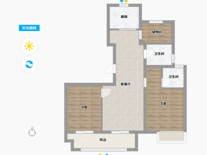 江苏省-苏州市-华侨城水畔华庭4,5,7,9栋108㎡-73.00-户型库-采光通风