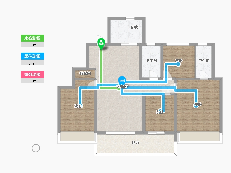 江苏省-苏州市-仁恒河滨花园2栋C户型143m²-114.00-户型库-动静线