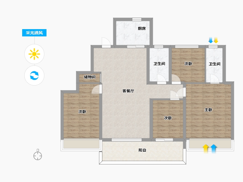 江苏省-苏州市-仁恒河滨花园2栋C户型143m²-114.00-户型库-采光通风