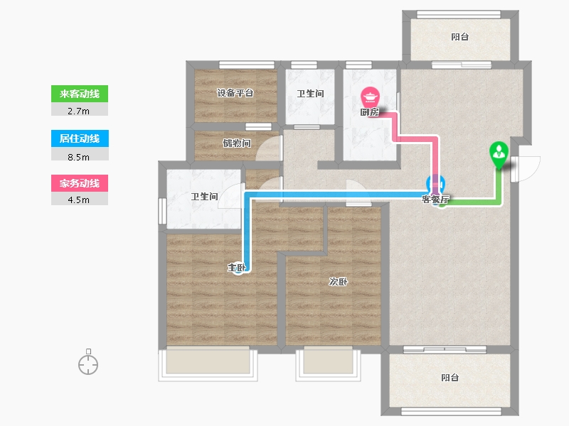 江苏省-苏州市-璀璨澜庭109㎡-92.11-户型库-动静线