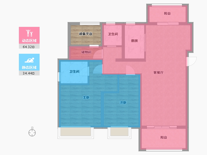 江苏省-苏州市-璀璨澜庭109㎡-92.11-户型库-动静分区