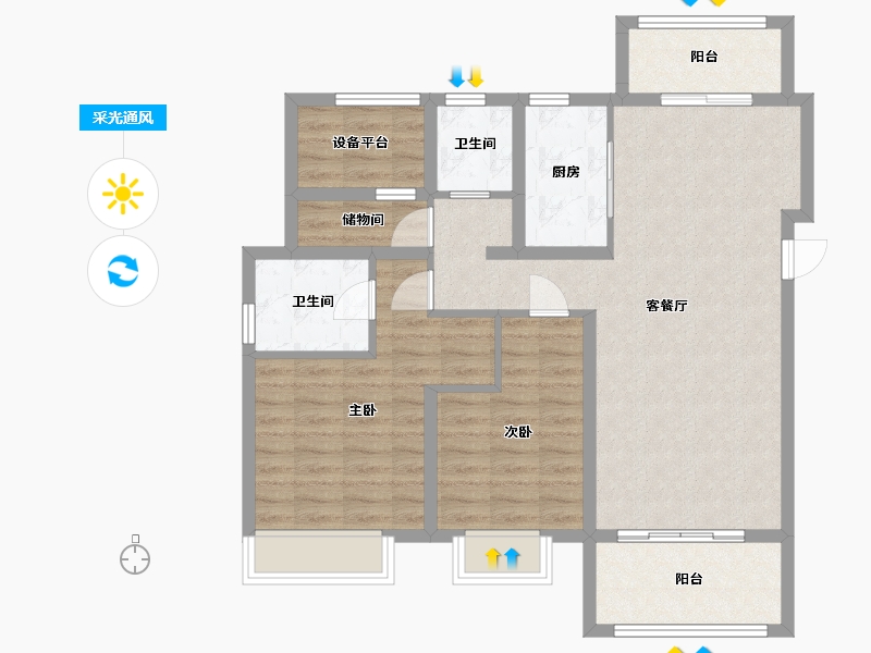 江苏省-苏州市-璀璨澜庭109㎡-92.11-户型库-采光通风