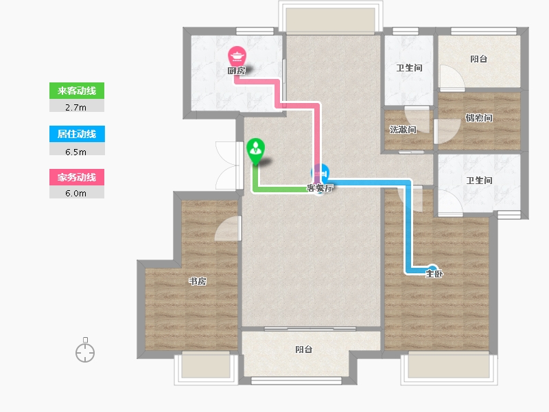 江苏省-苏州市-珺悦阁120㎡-96.56-户型库-动静线