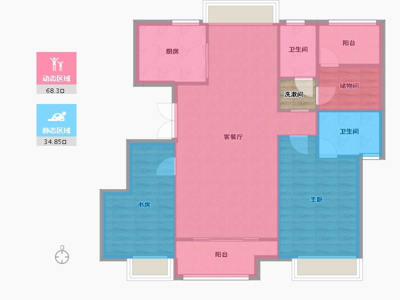 江苏省-苏州市-珺悦阁120㎡-96.56-户型库-动静分区