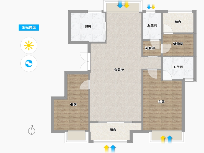 江苏省-苏州市-珺悦阁120㎡-96.56-户型库-采光通风