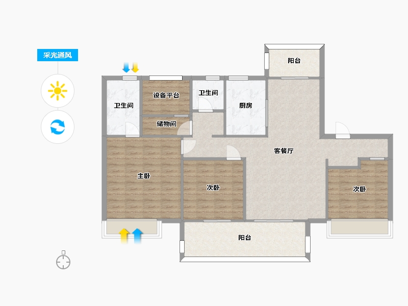 江苏省-苏州市-璀璨澜庭141㎡-117.45-户型库-采光通风